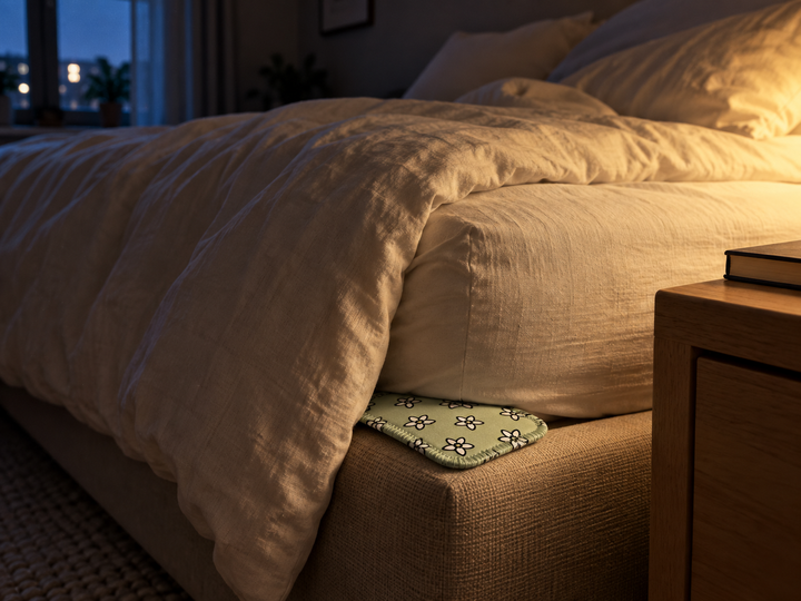 A CaptureCard tucked under the bedding at night, working while the room is dark